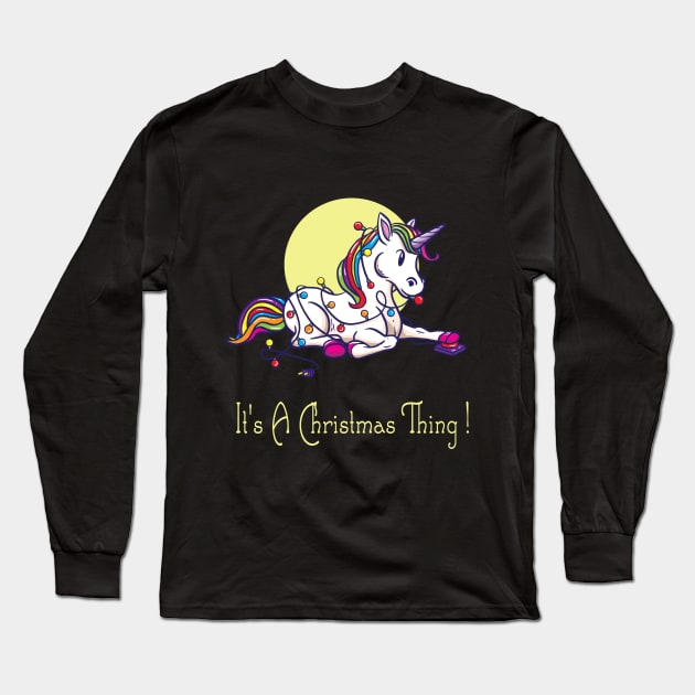 Unicorn Christmas Lights Long Sleeve T-Shirt by Design Seventytwo